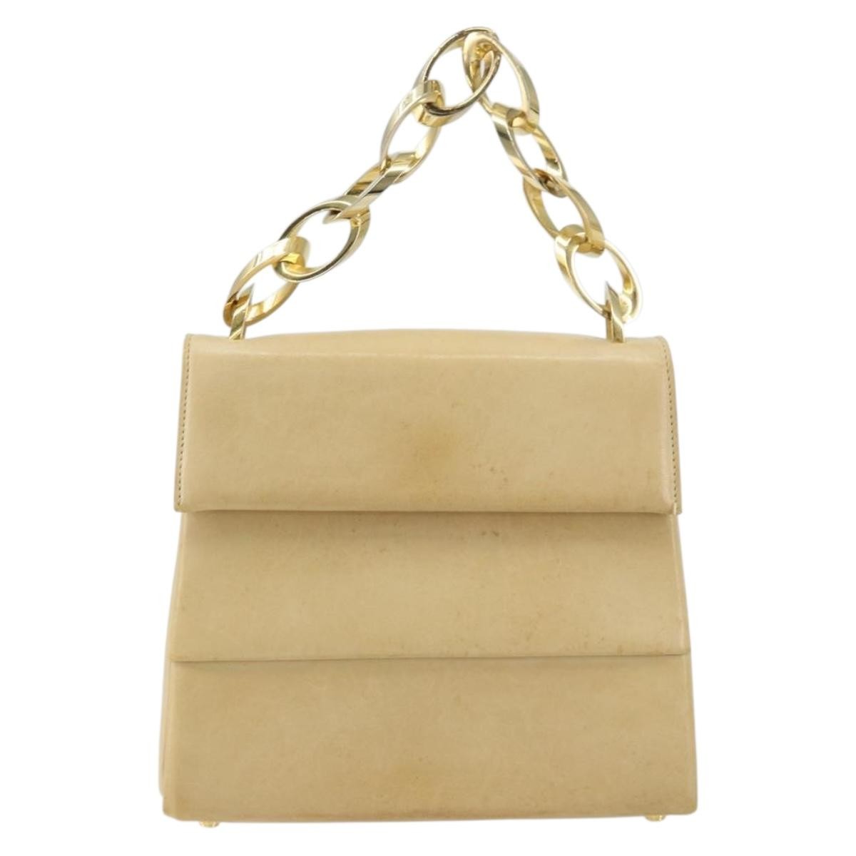 Salvatore Ferragamo Vintage Chain Leather Beige Leather Handbag (Pre-Owned)