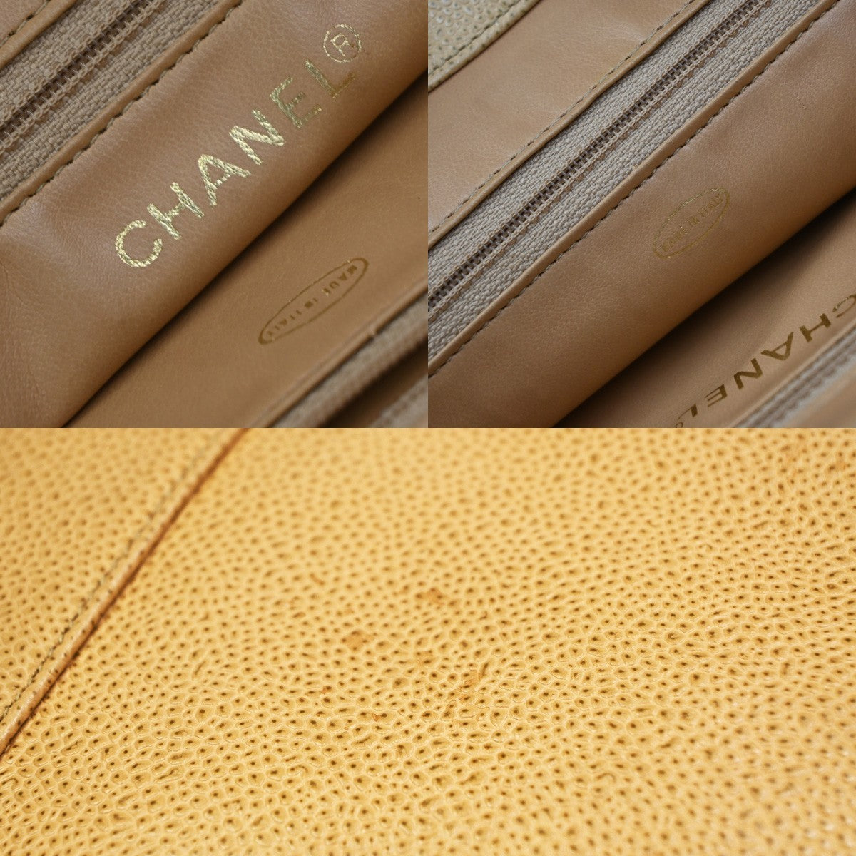 Chanel Vintage Timeless Chain Caviar Beige Leather Shoulder Bag Bag (Pre-Owned)