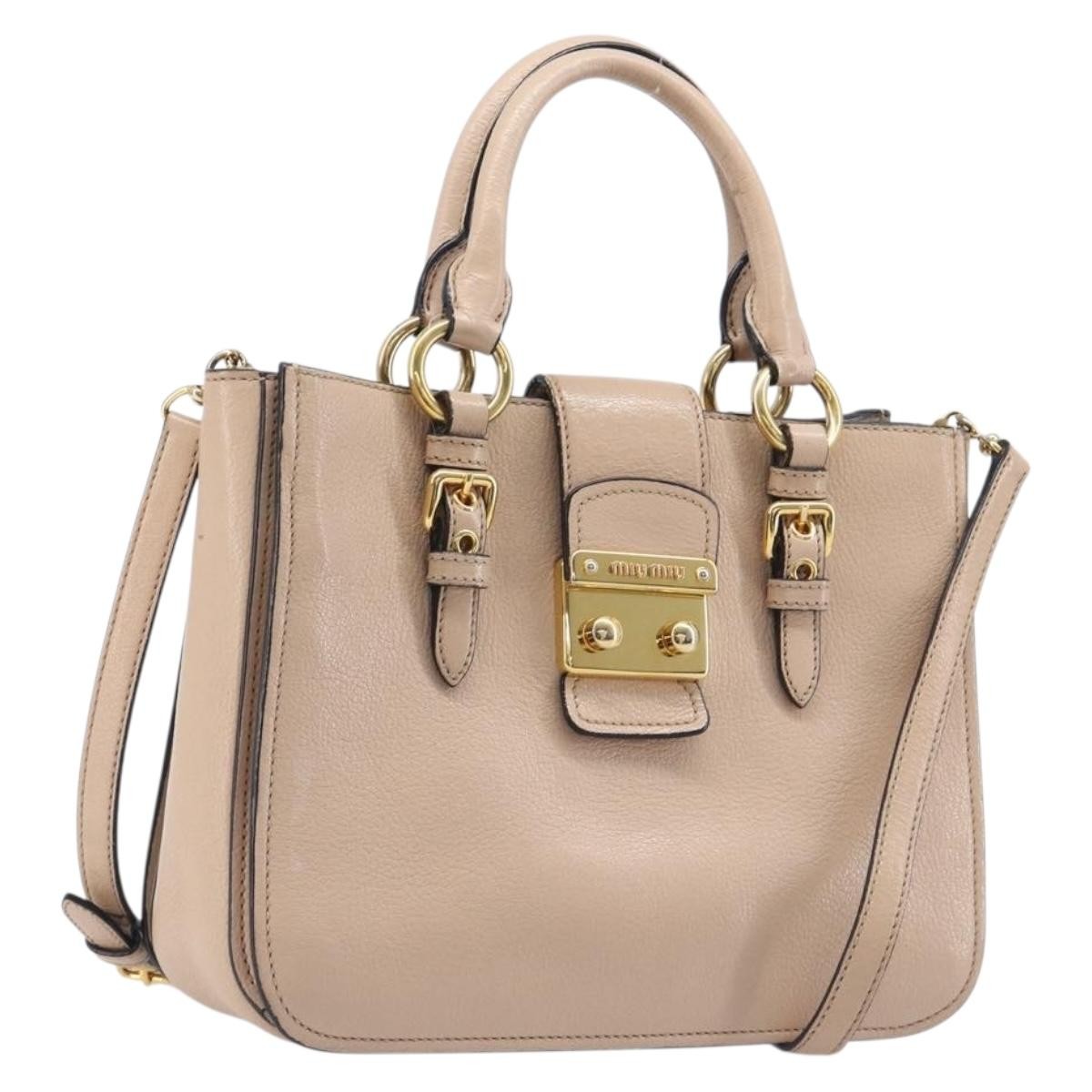 Miu Miu Madras Convertible Lock Leather Pink Leather Tote Bag Bag (Pre-Owned)