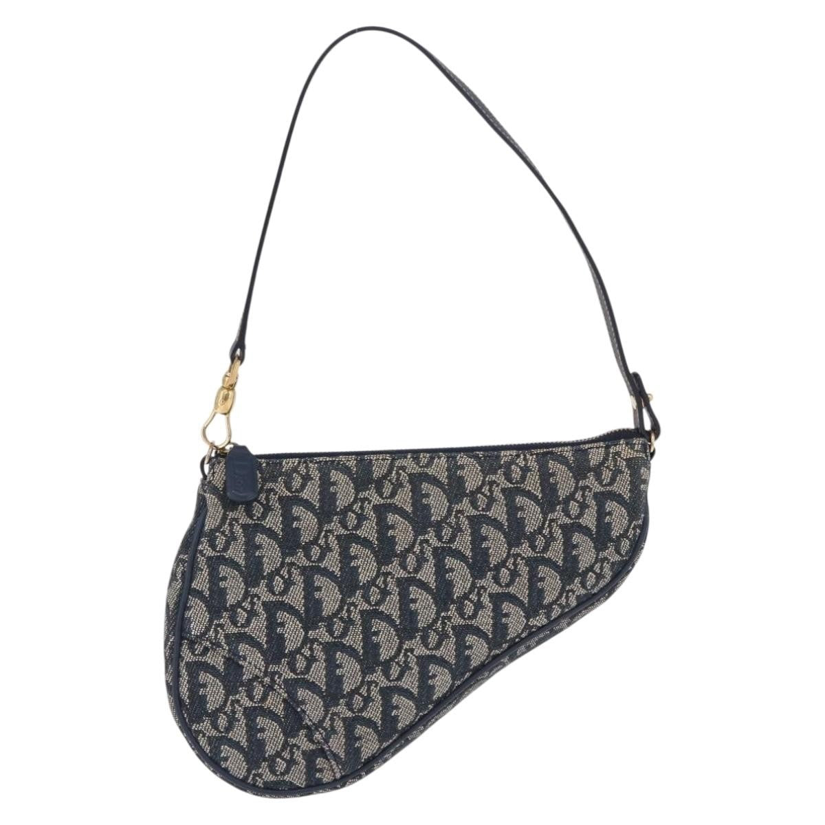 Christian Dior Vintage Saddle Bag Canvas Navy Canvas Clutche & Pouche Bag (Pre-Owned)