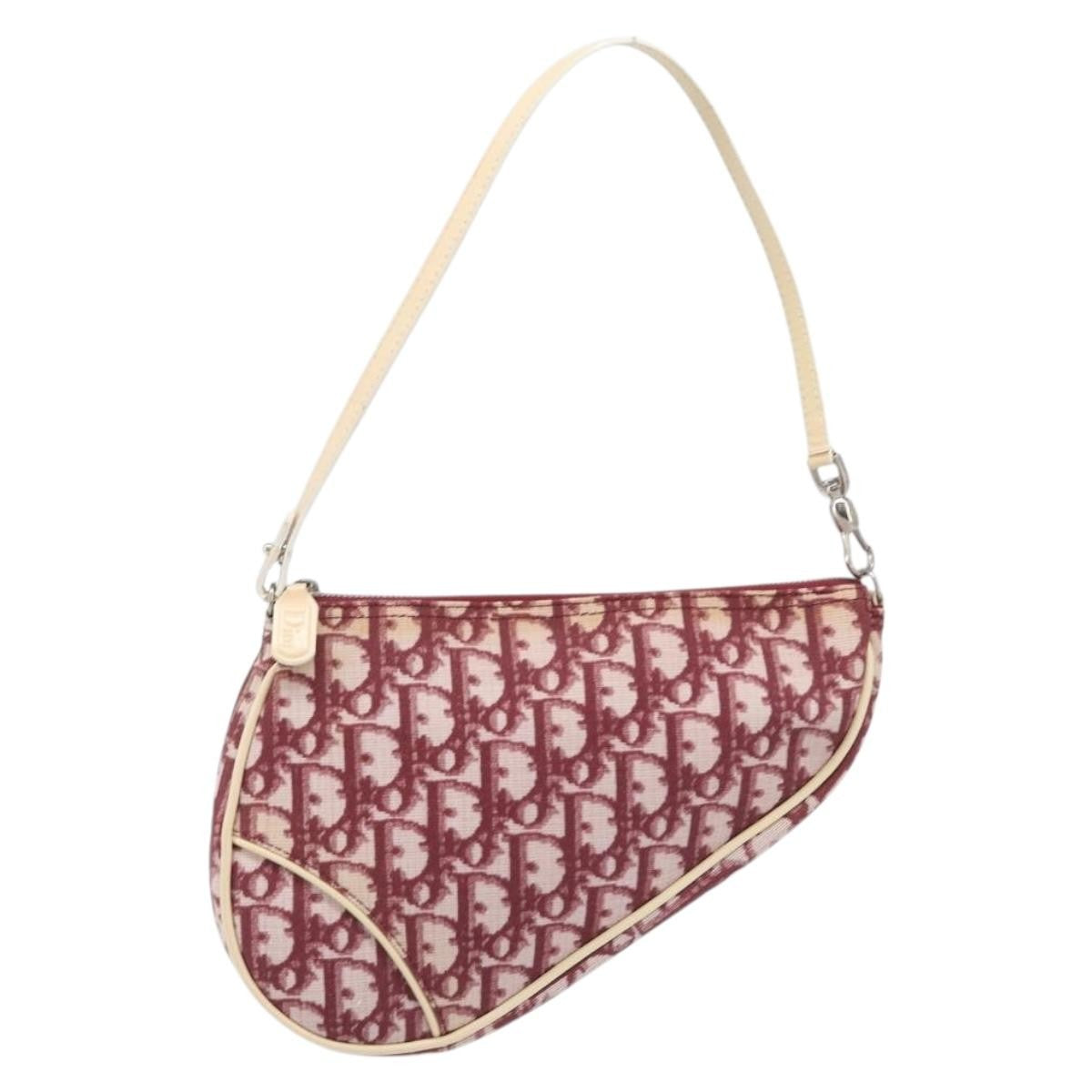 Christian Dior Vintage Saddle Bag Canvas Red Canvas Clutche & Pouche Bag (Pre-Owned)