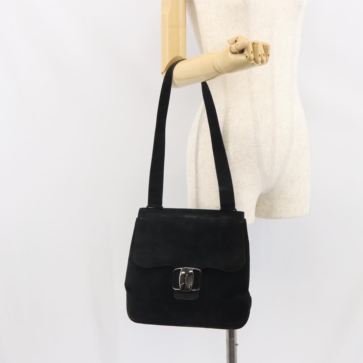 Salvatore Ferragamo Vala Suede Black Suede Shoulder Bag Bag (Pre-Owned)