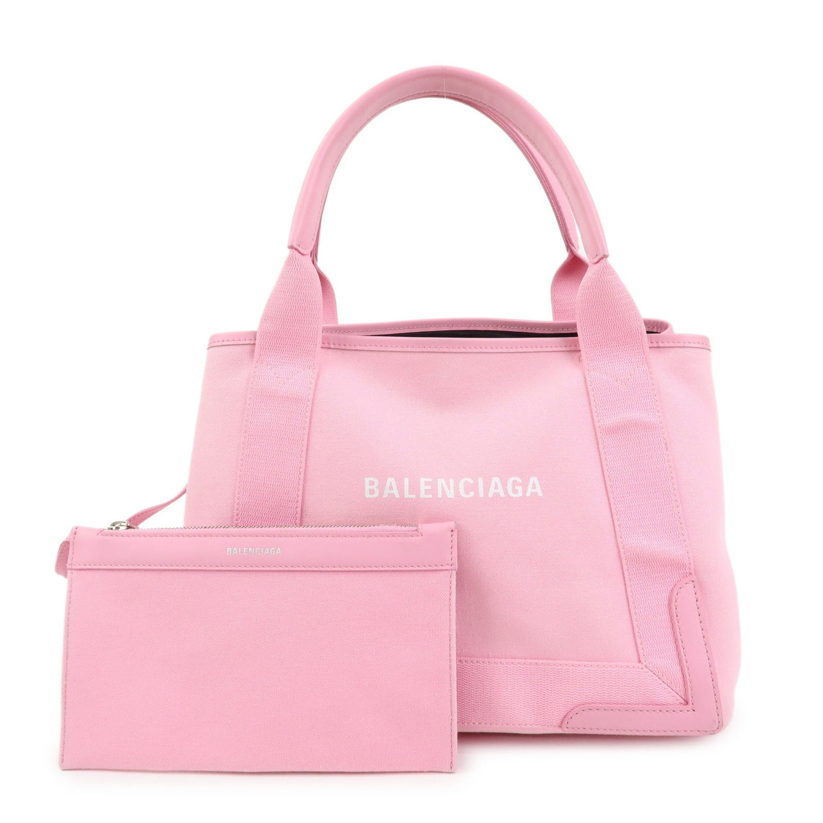 Balenciaga Navy Cabas Canvas With Leather Pink Canvas Tote Bag Bag (Pre-Owned)