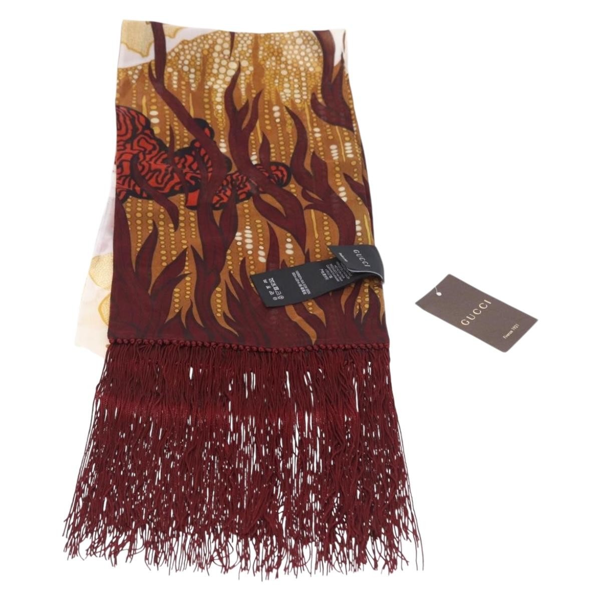 Gucci Printed Silk Fringed Scarf Silk Burgundy Silk Scarve & Shawl Accessory (Pre-Owned)