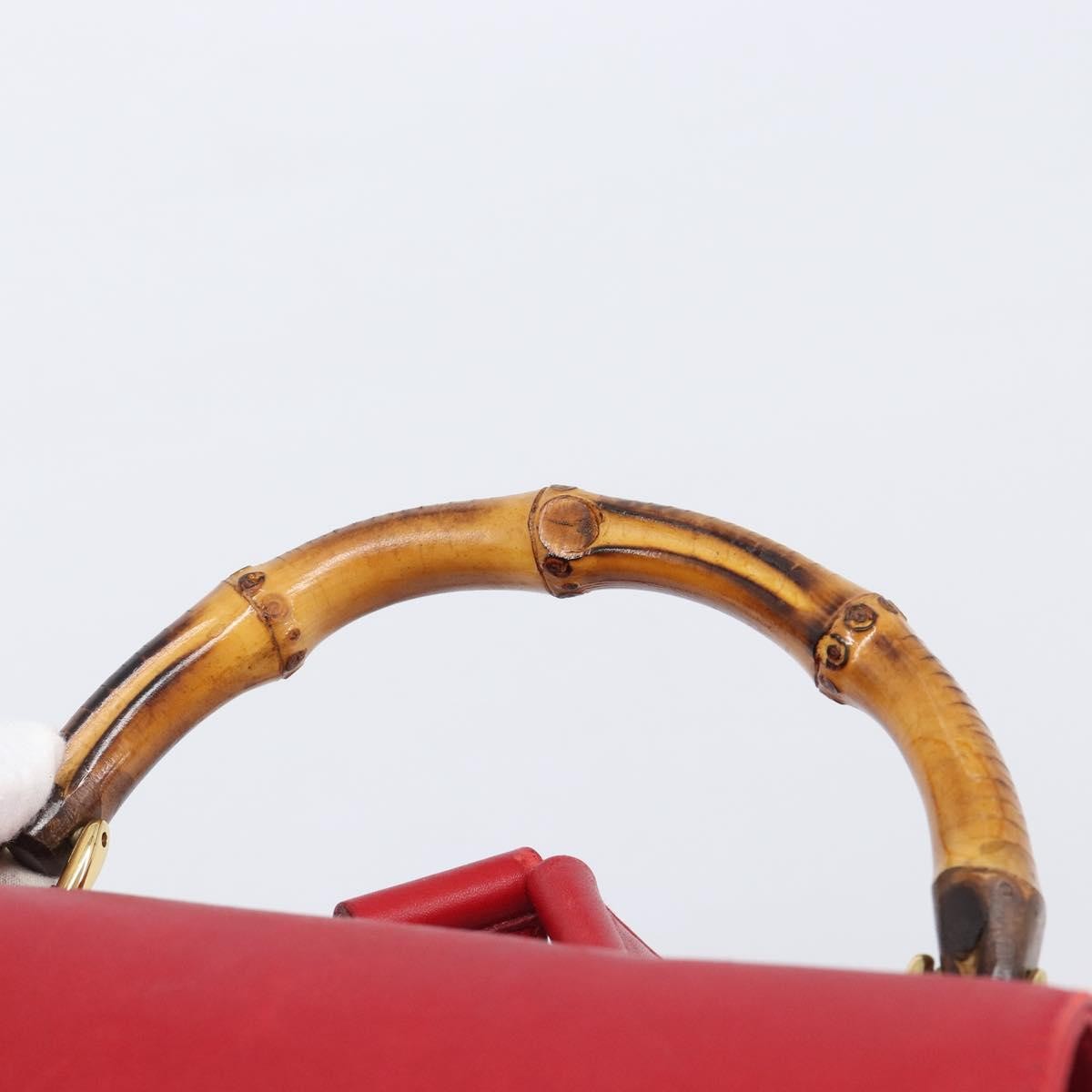 Gucci Vintage Bamboo Leather Red Leather Backpack Bag (Pre-Owned)