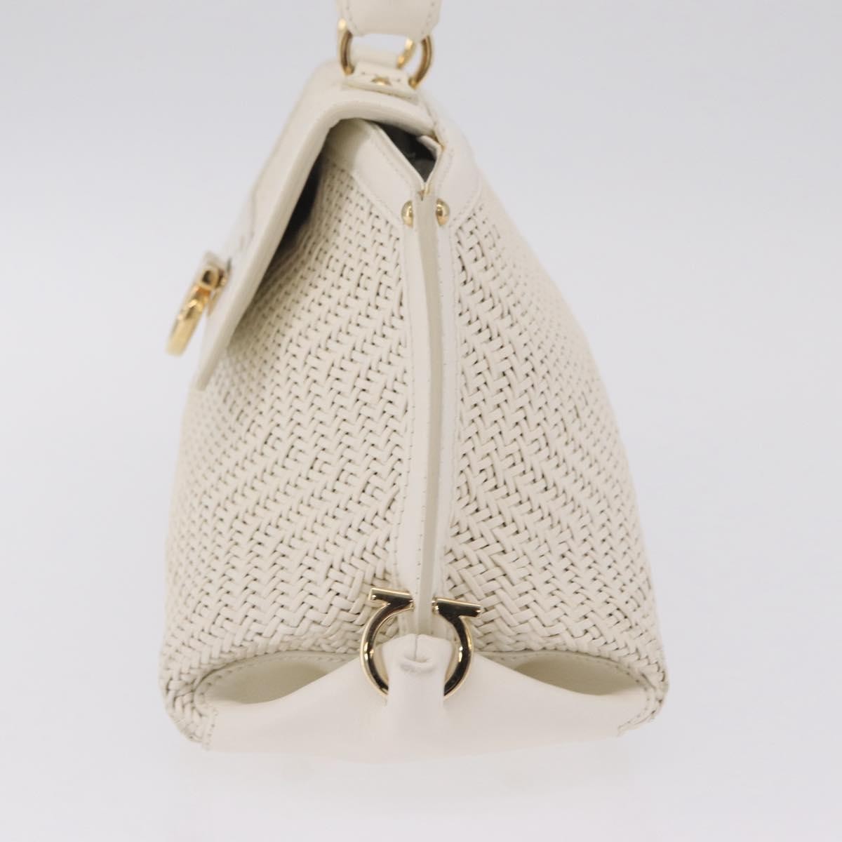 Salvatore Ferragamo Sofia Satchel Woven Leather White Leather Handbag (Pre-Owned)