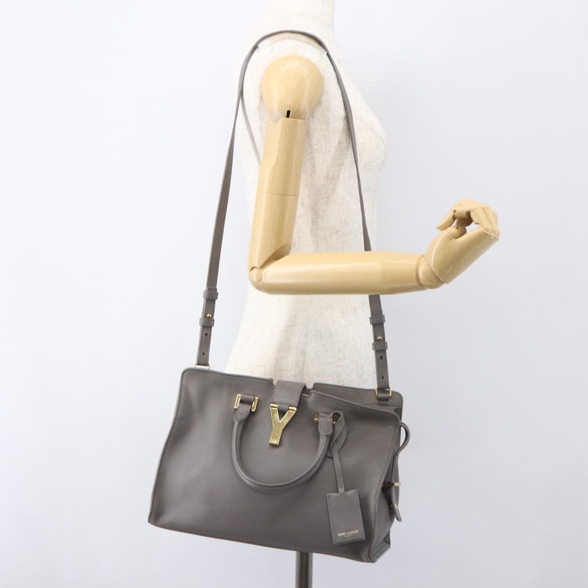 Saint Laurent Classic Y Cabas Leather Gray Leather Tote Bag Bag (Pre-Owned)