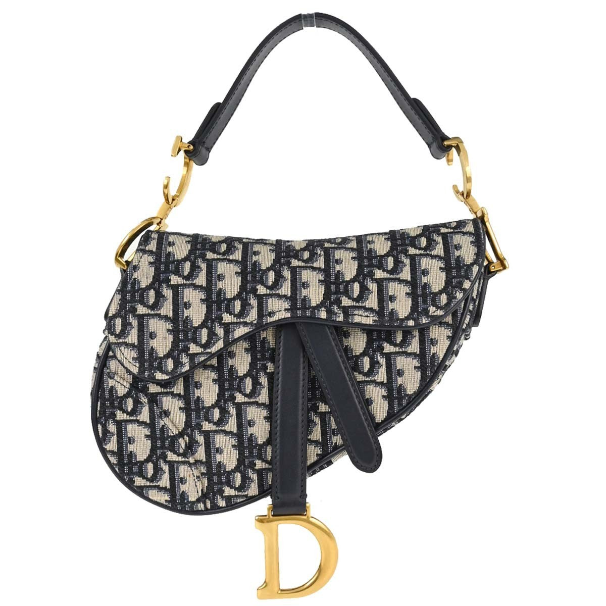 Christian Dior Saddle Oblique Canvas Navy Canvas Handbag (Pre-Owned)