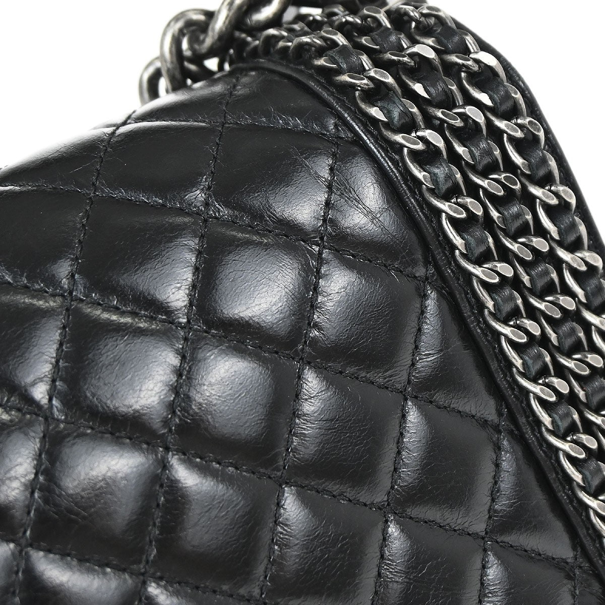 Chanel Boy Flap Quilted Glazed Calfskin Black Leather Handbag (Pre-Owned)