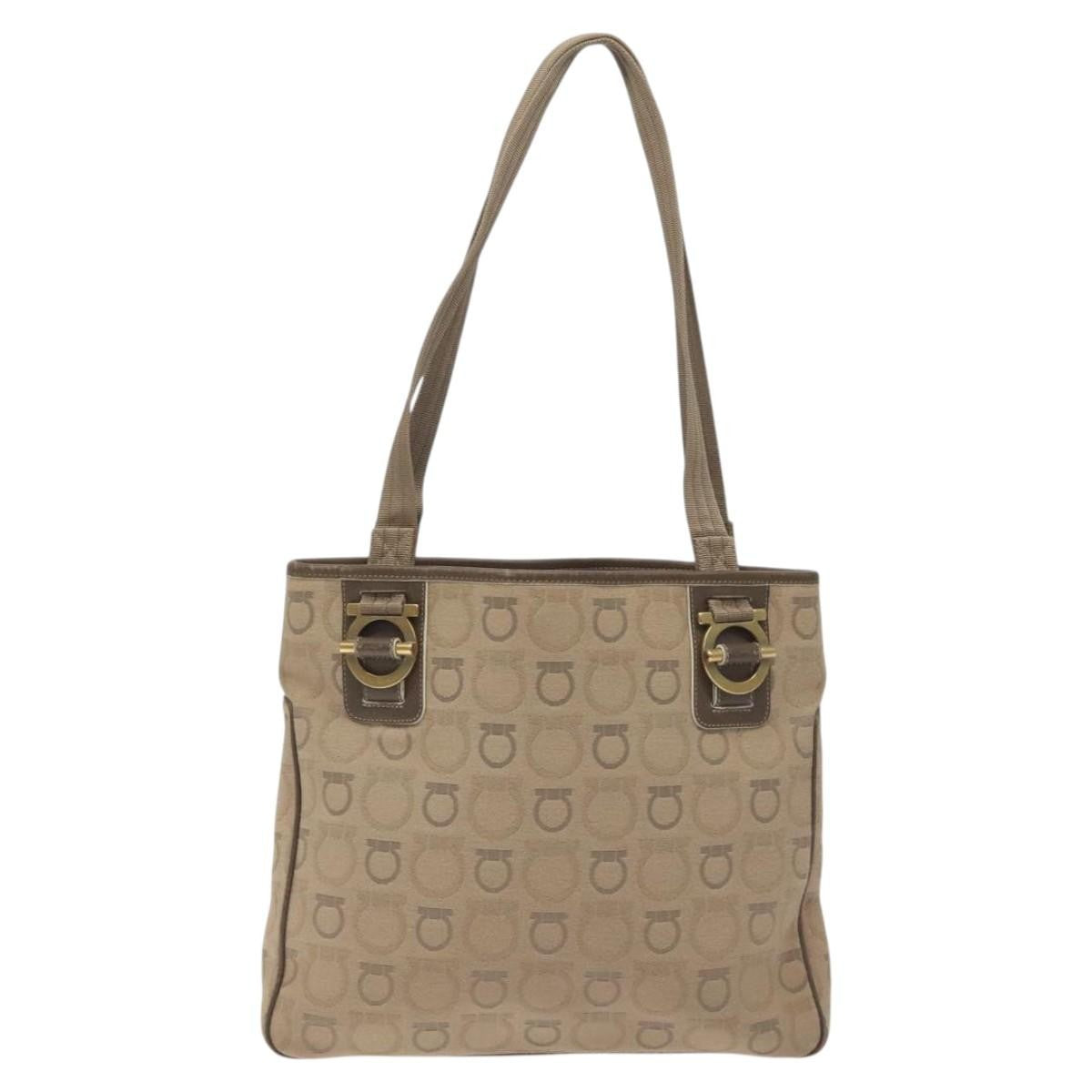 Salvatore Ferragamo Gancini Tote Gancini Canvas Beige Canvas Tote Bag Bag (Pre-Owned)
