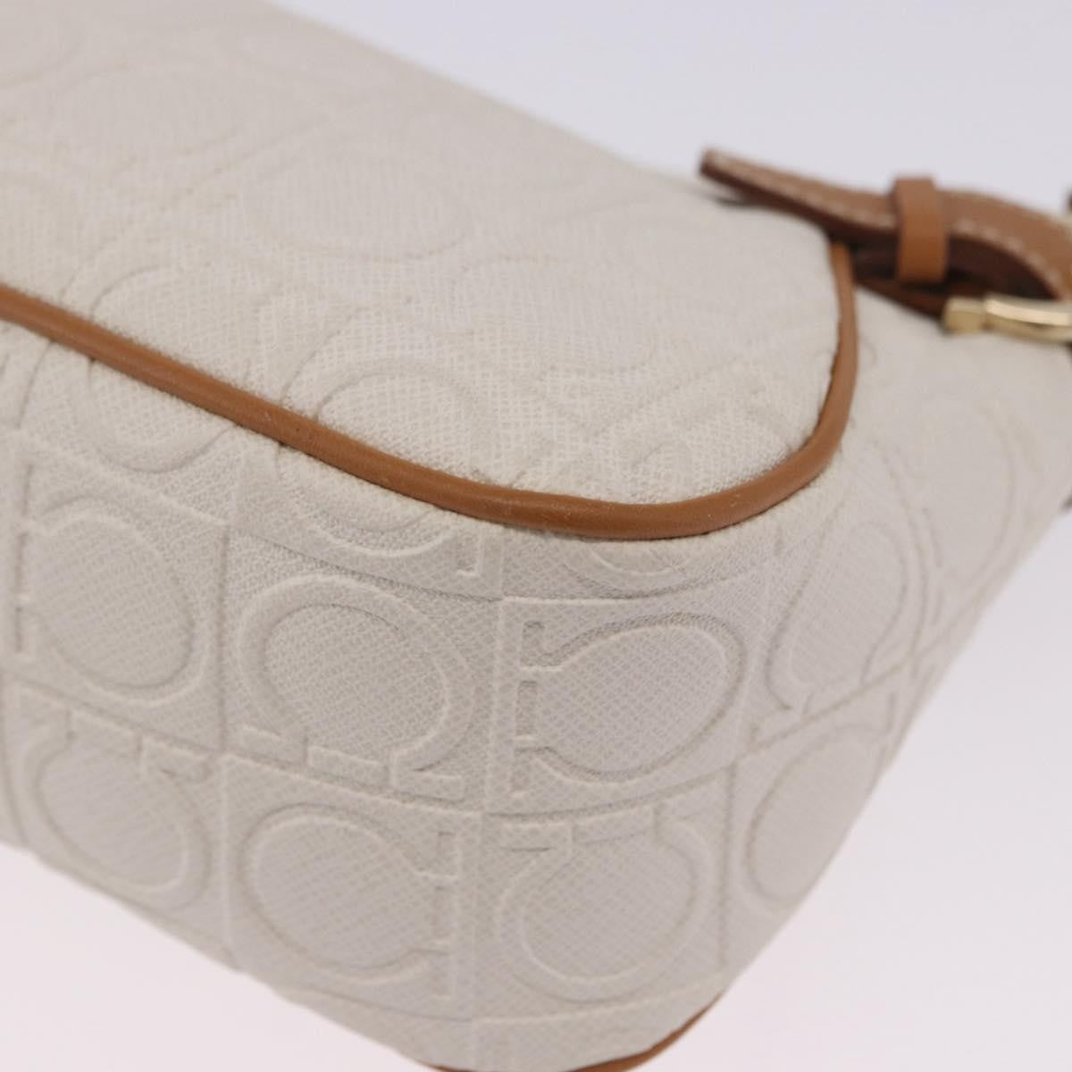 Salvatore Ferragamo Gancini Canvas And Leather White Canvas Clutche & Pouche Bag (Pre-Owned)