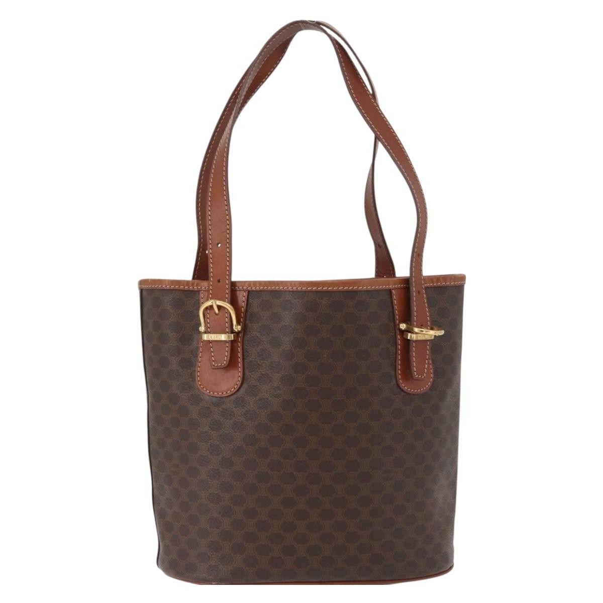 Celine Vintage Macadam Canvas And Leather Brown Canvas Tote Bag Bag (Pre-Owned)