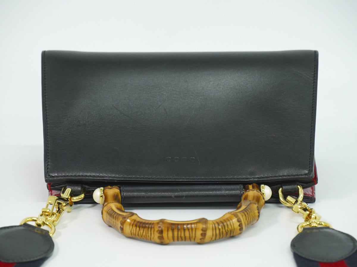 Gucci Nymphaea Top Handle Leather Black Leather Handbag (Pre-Owned)
