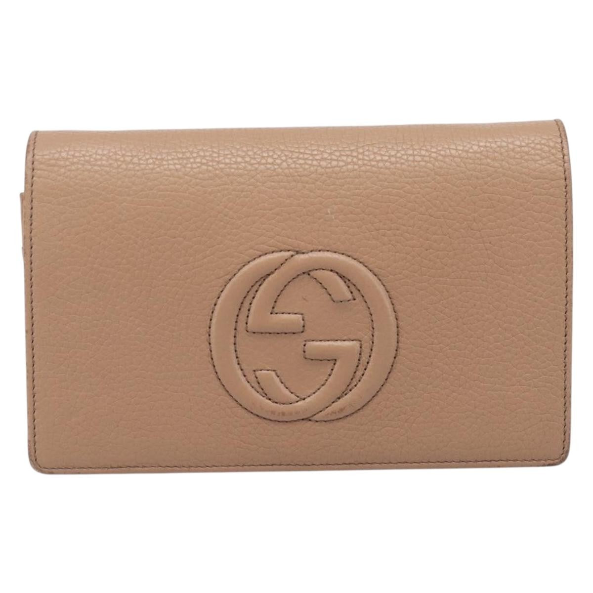 Gucci Soho Wallet On Chain Leather Beige Leather Shoulder Bag Bag (Pre-Owned)