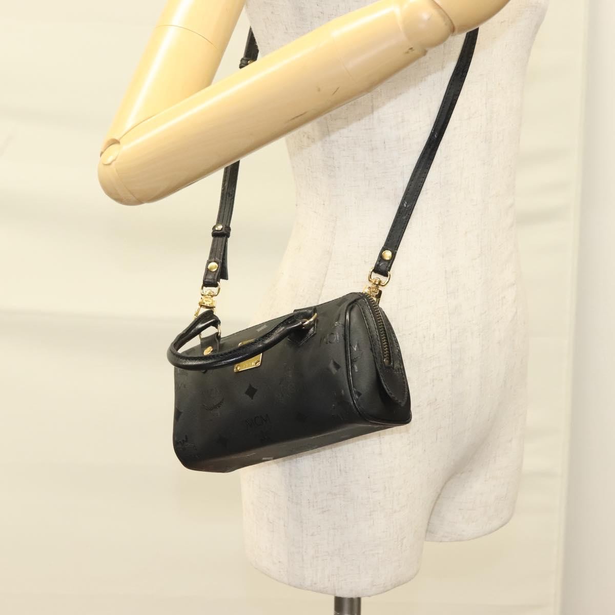 MCM Visetos Logogramme Canvas And Leather Black Canvas Handbag (Pre-Owned)