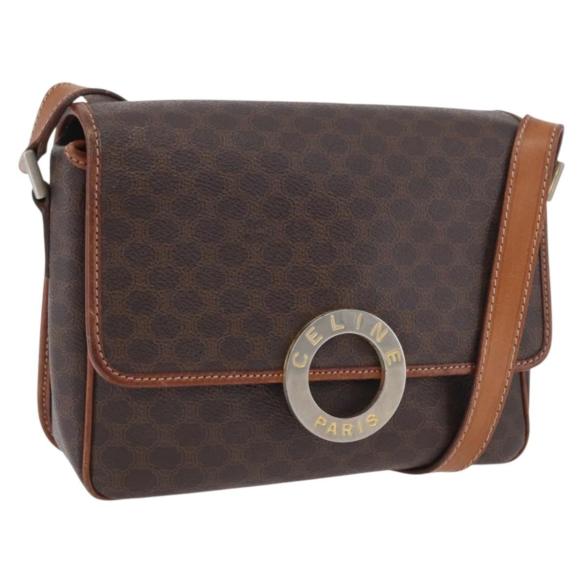 Celine Vintage Macadam Circle Logo Canvas And Leather Brown Canvas Shoulder Bag Bag (Pre-Owned)