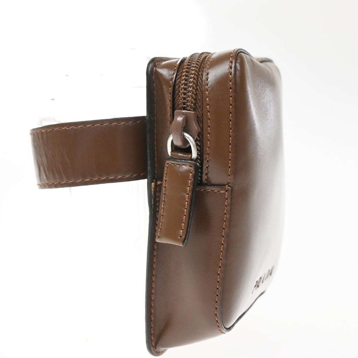 Prada Logo Pouch Leather Brown Leather Clutche & Pouche Bag (Pre-Owned)