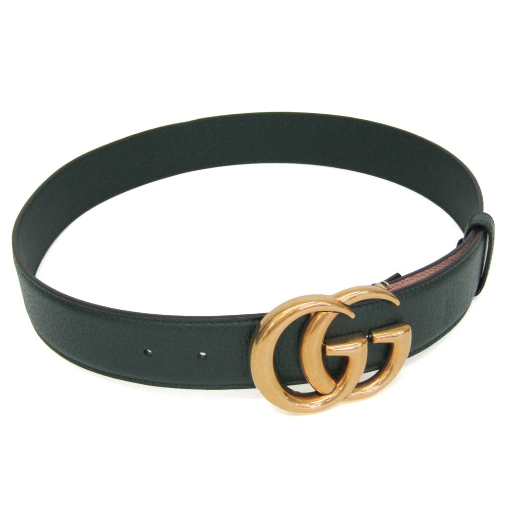 Gucci Gg Marmont Reversible Belt Leather Green Leather Belts Accessory (Pre-Owned)
