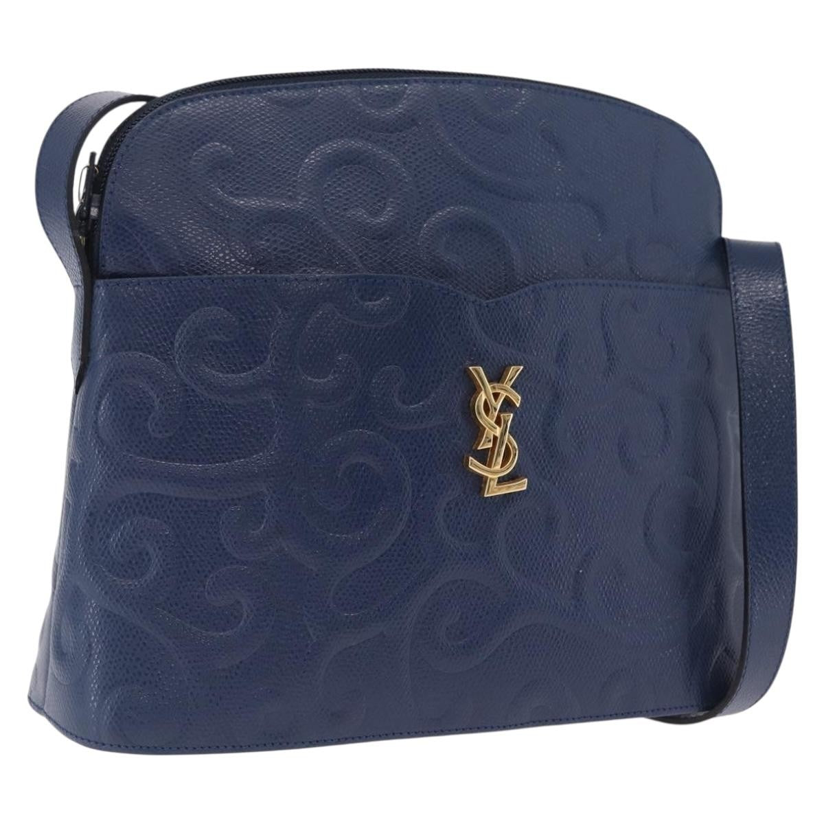 Saint Laurent Overseas Leather Navy Leather Tote Bag Bag (Pre-Owned)