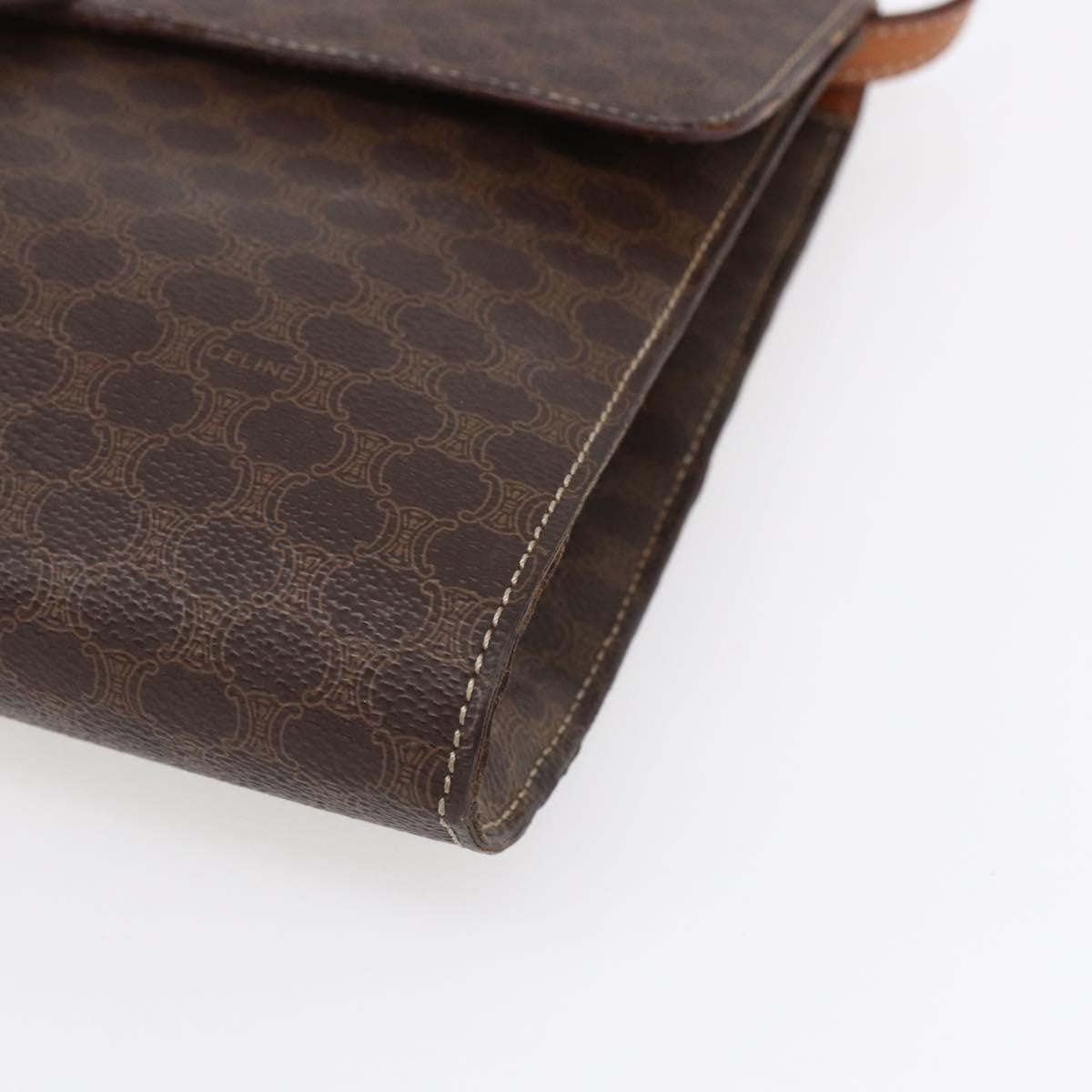 Celine Vintage Macadam Circle Logo Canvas And Leather Brown Canvas Shoulder Bag Bag (Pre-Owned)