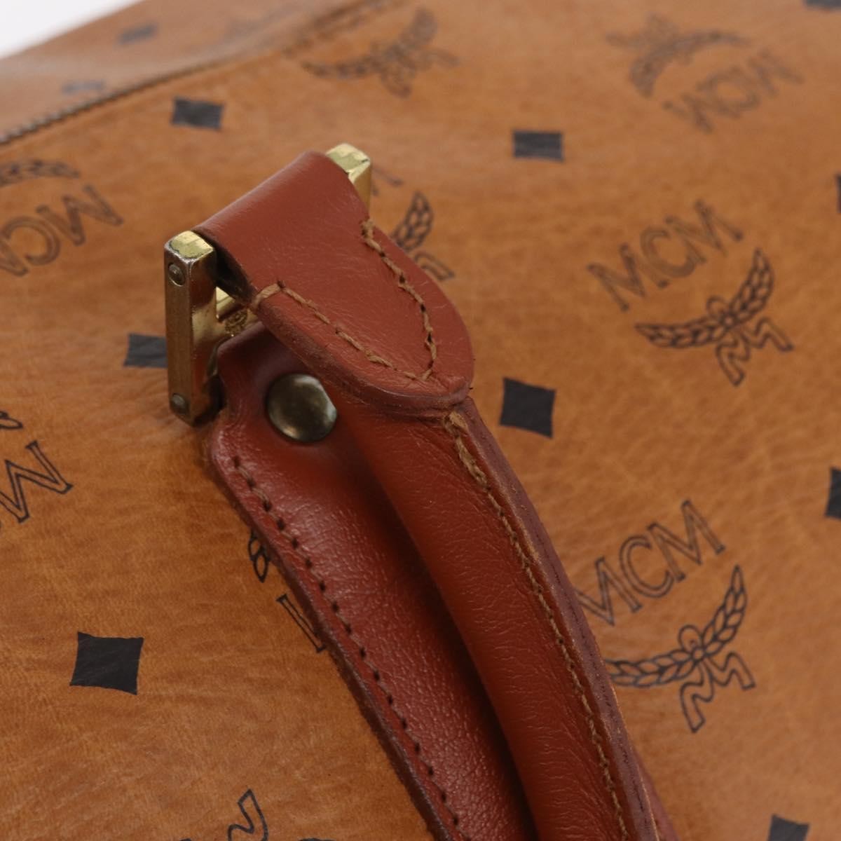 MCM Vicetos Logogram Boston Brown Leather Travel Bag Bag (Pre-Owned)