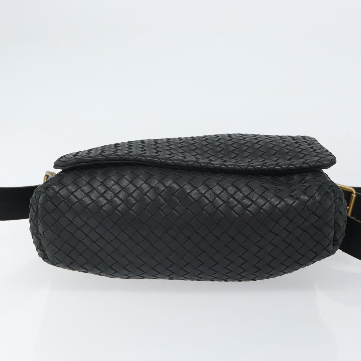 Bottega Veneta Square Flap Messenger Intrecciato Nappa Black Leather Shoulder Bag Bag (Pre-Owned)