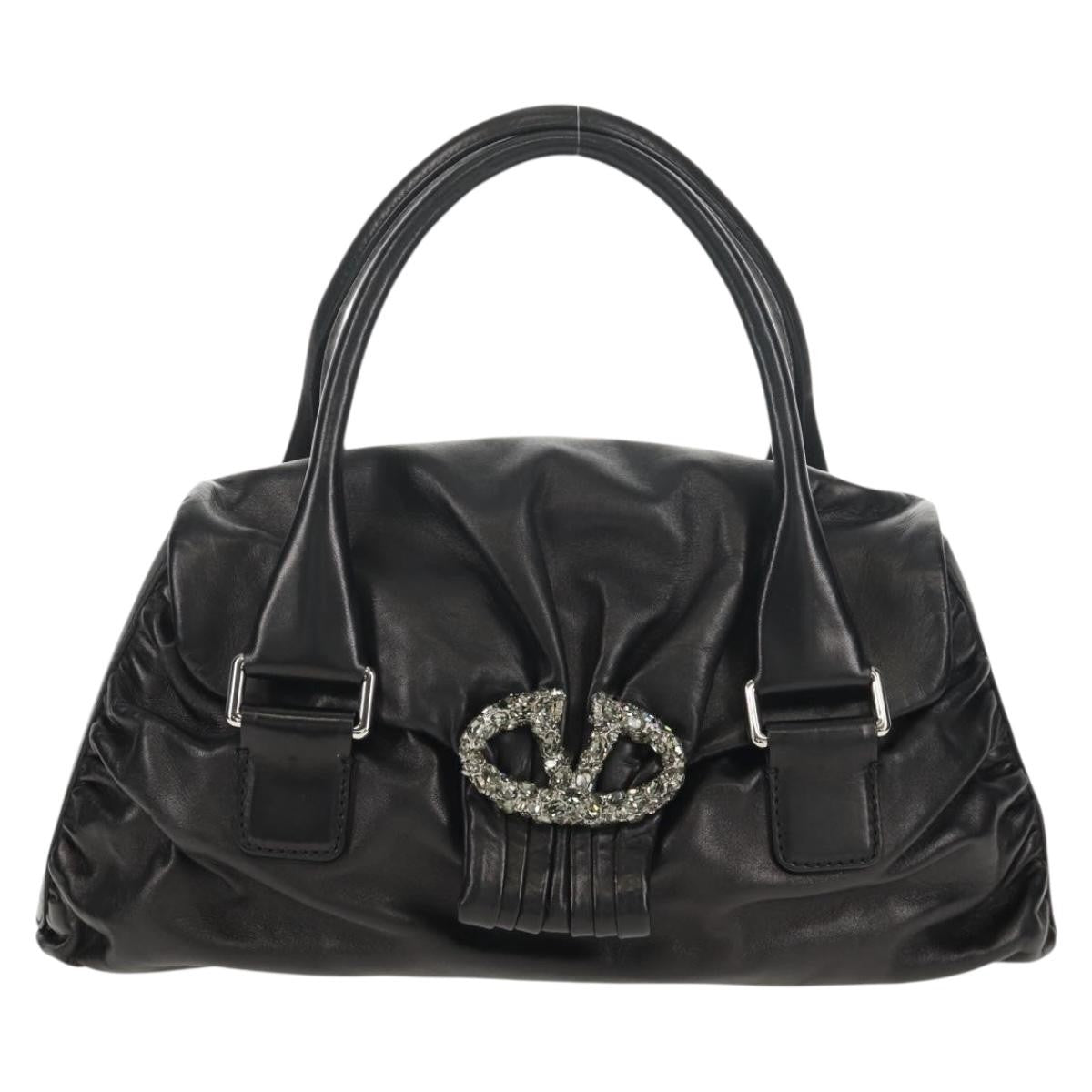 Valentino Garavani Histoire Tote Leather And Strass Black Leather Shoulder Bag Bag (Pre-Owned)