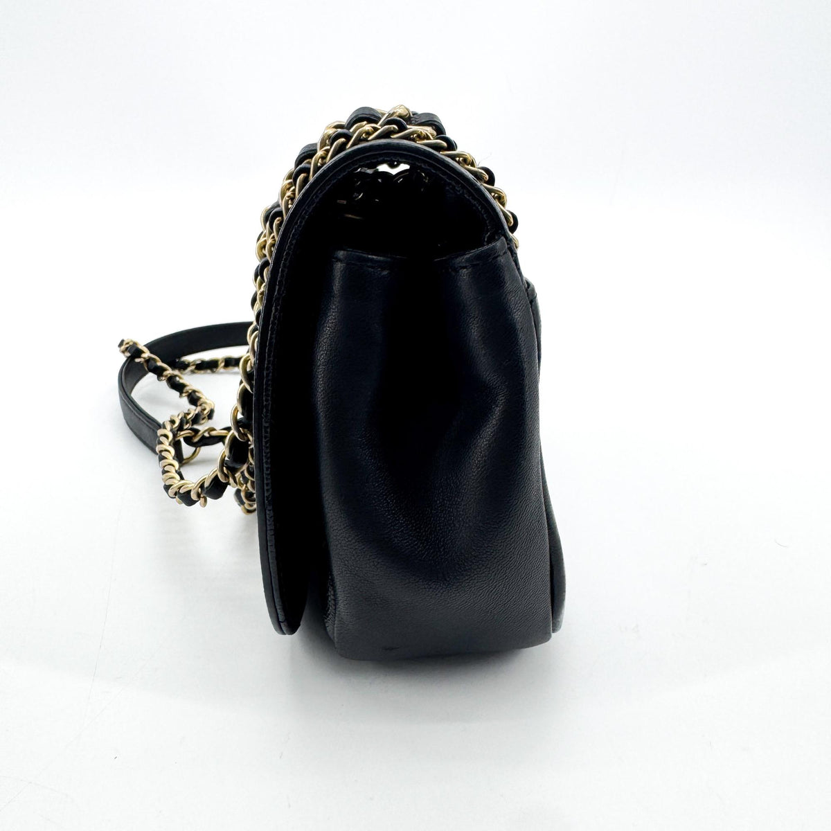 Chanel Flap With Chain Leather Black Calfskin Handbag (Pre-Owned)