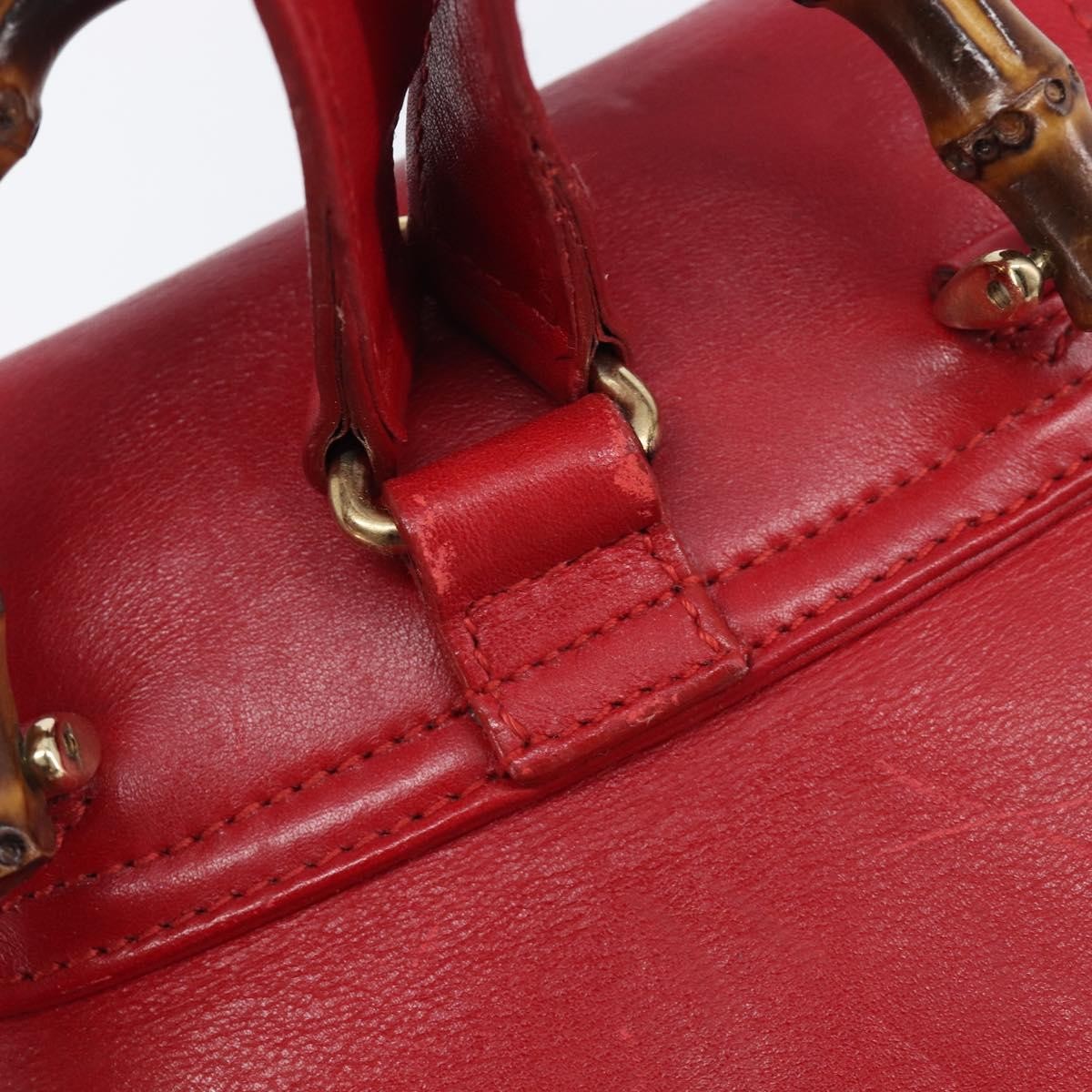 Gucci Vintage Bamboo Leather Red Leather Backpack Bag (Pre-Owned)