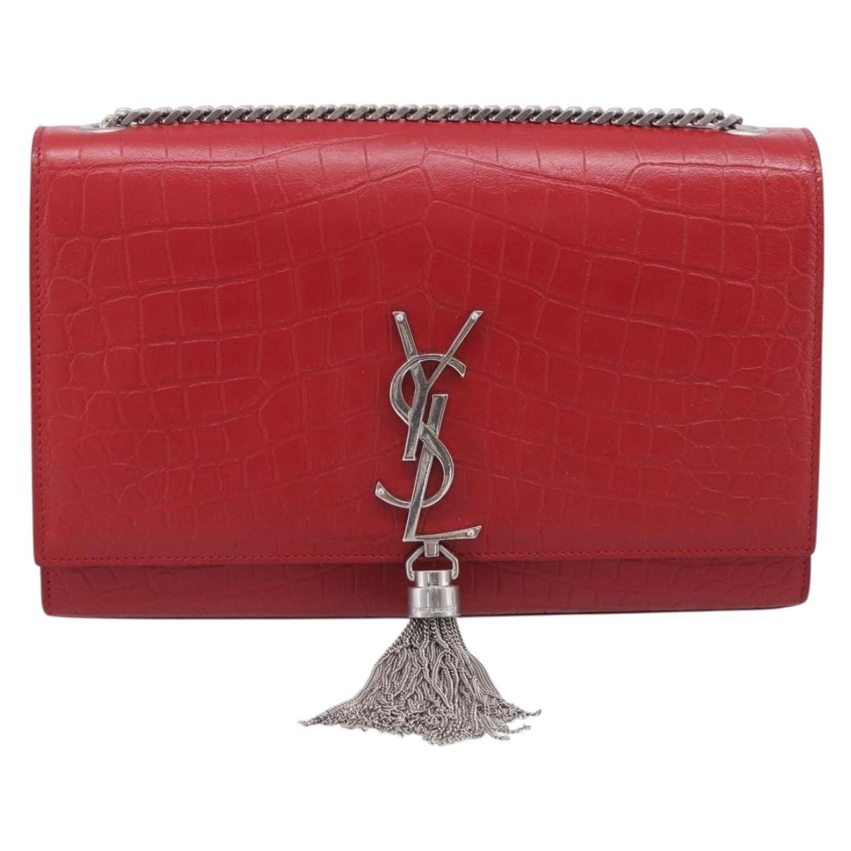 Saint Laurent Classic Monogram Crocodile Embossed Leather Red Leather Crossbody Bag Bag (Pre-Owned)