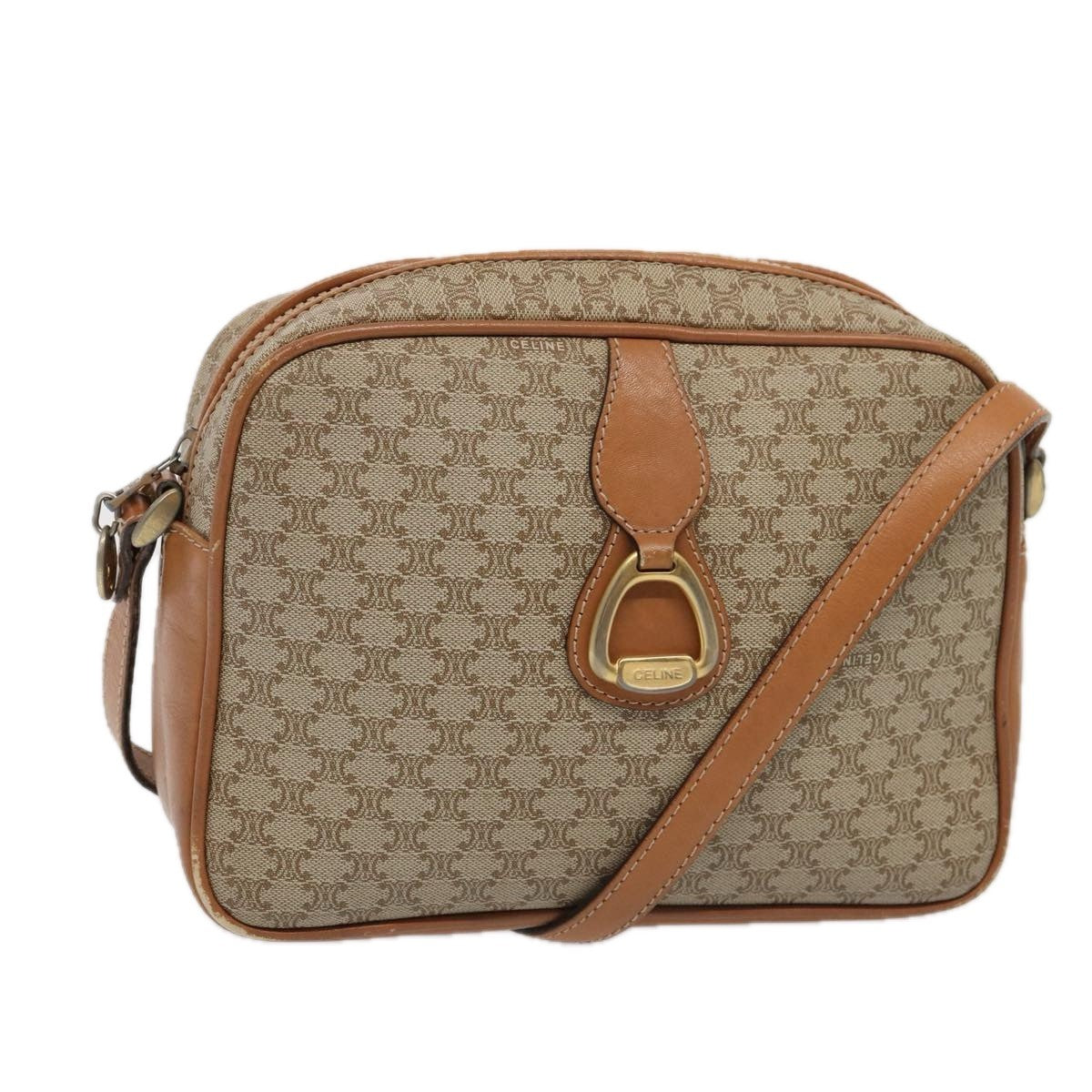 Celine Vintage Macadam Canvas And Leather Beige Canvas Shoulder Bag Bag (Pre-Owned)