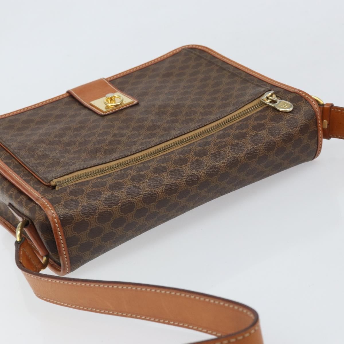 Celine Vintage Macadam Canvas And Leather Brown Canvas Shoulder Bag Bag (Pre-Owned)