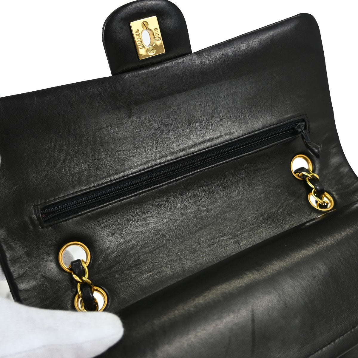Chanel Vintage Classic Single Flap Quilted Lambskin Black Leather Shoulder Bag Bag (Pre-Owned)