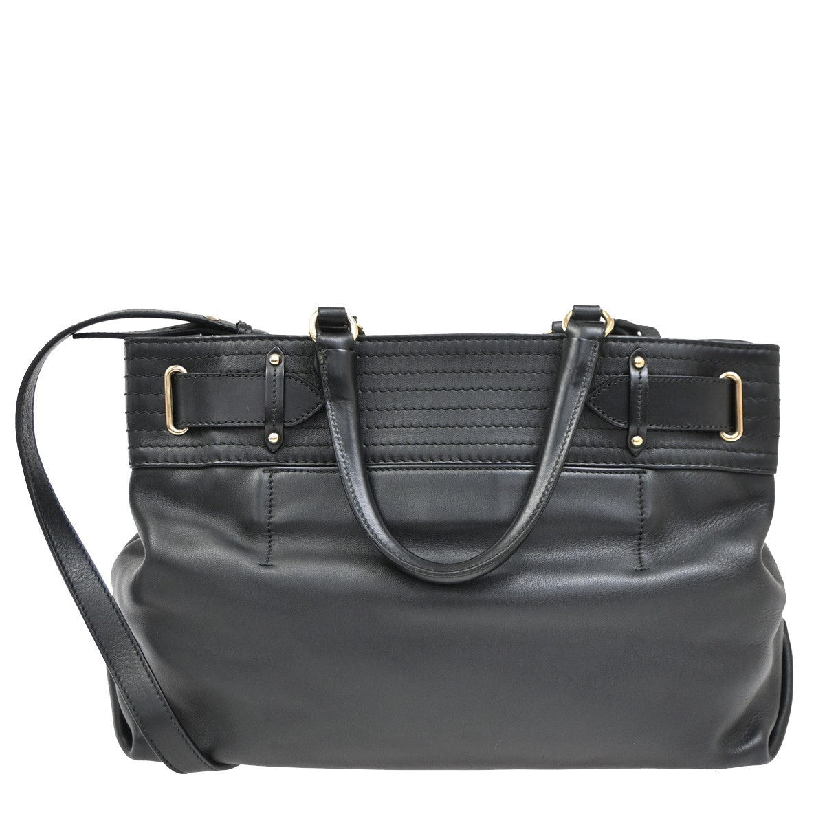 Salvatore Ferragamo Gancini Tote Leather Black Leather Tote Bag Bag (Pre-Owned)