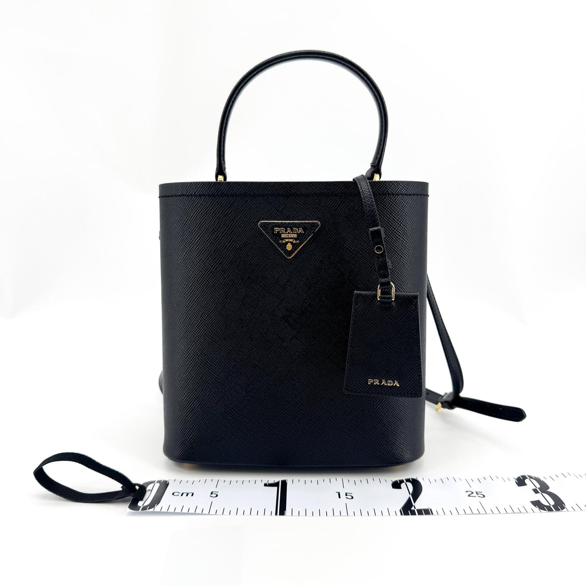 Prada Panier Bucket Saffiano Leather Black Leather Handbag (Pre-Owned)