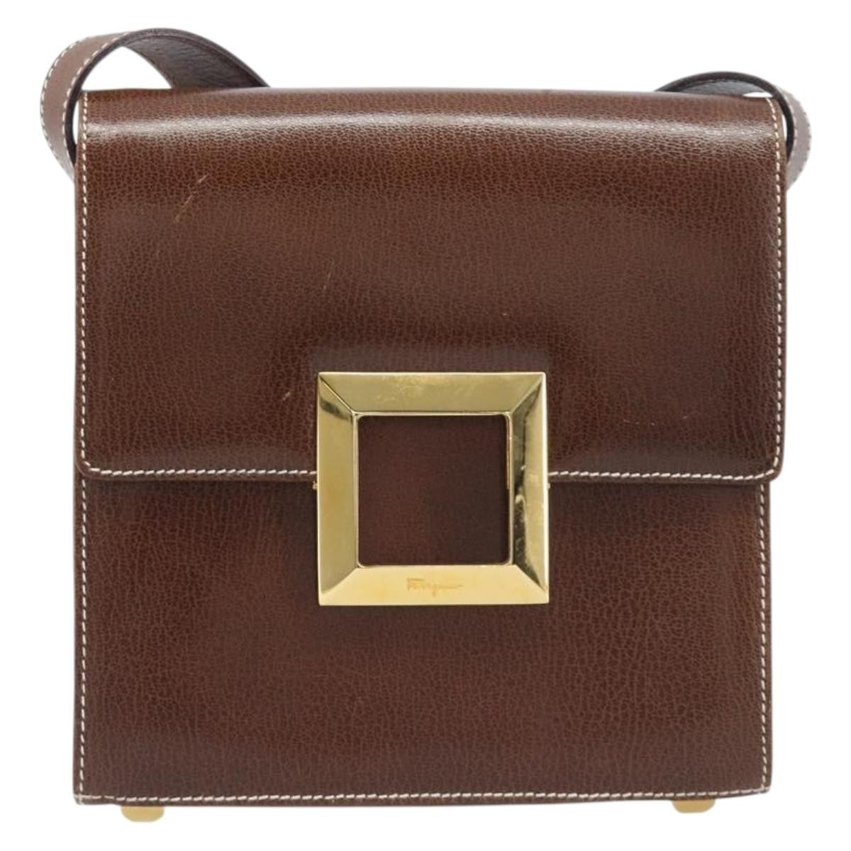 Salvatore Ferragamo Shoulder Bag Leather Brown Leather Shoulder Bag Bag (Pre-Owned)