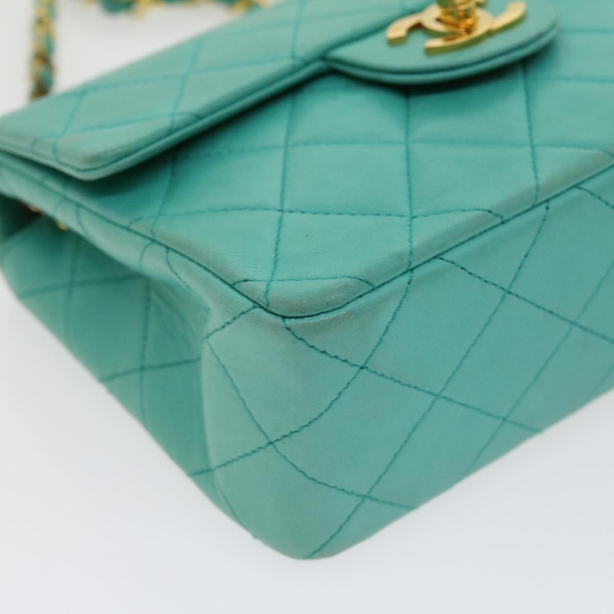 Chanel Square Classic Single Flap Quilted Lambskin Blue Leather Handbag (Pre-Owned)