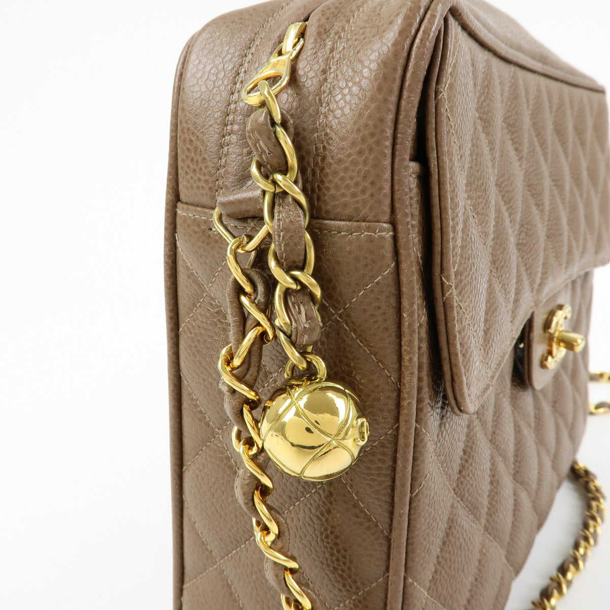Chanel Vintage Front Pocket Camera Quilted Caviar Brown Leather Handbag (Pre-Owned)