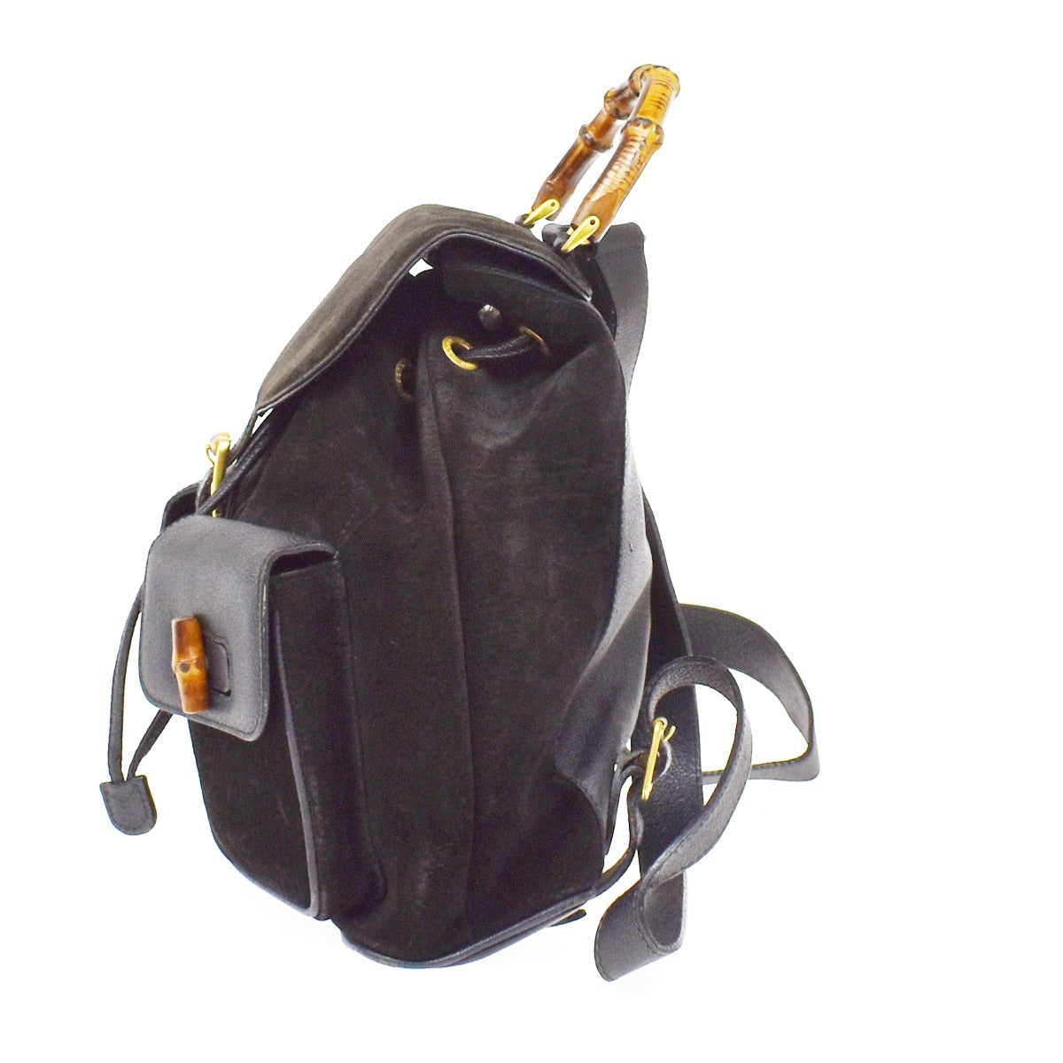 Gucci Vintage Bamboo Suede Black Suede Backpack Bag (Pre-Owned)