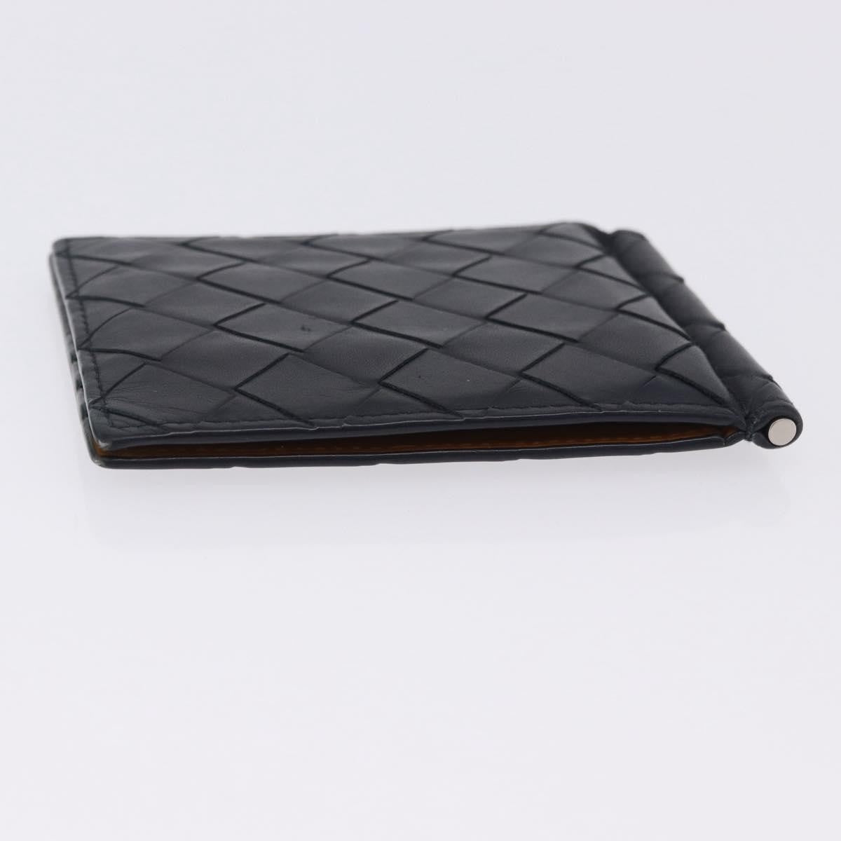 Bottega Veneta Bifold Card Holder Intercciato Leather Navy Leather Card Holders Accessory (Pre-Owned)