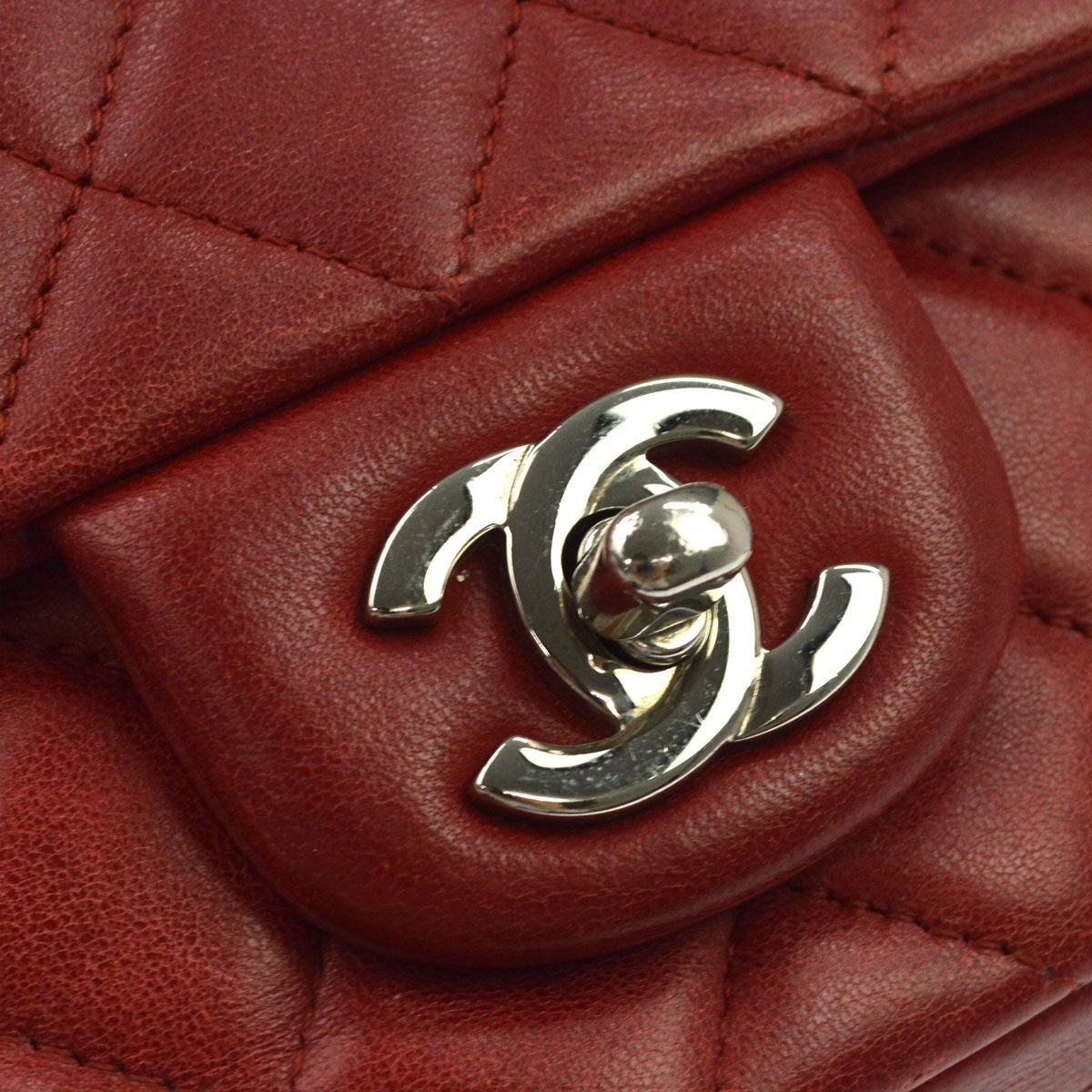 Chanel Classic Single Flap Bag Quilted Lambskin Red Leather Shoulder Bag Bag (Pre-Owned)