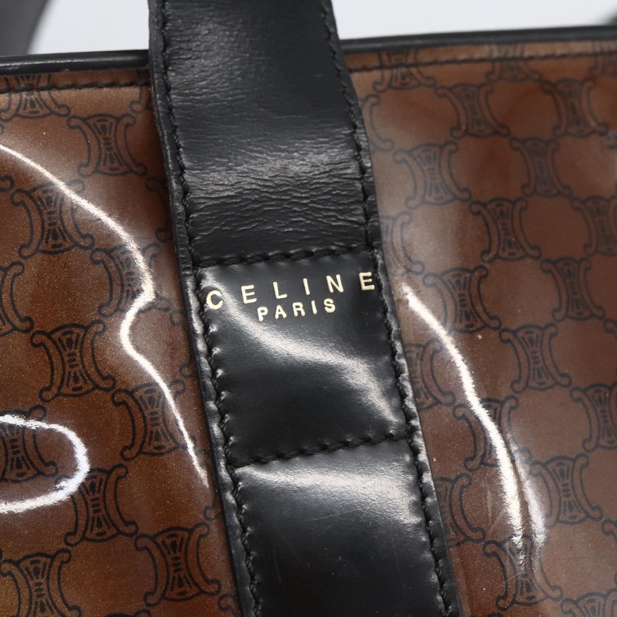 Celine Vintage Macadam Macadam Canvas Vinyl Brown Plastic Shoulder Bag Bag (Pre-Owned)