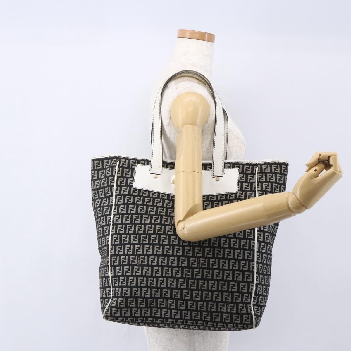 Fendi Zucca Tote Canvas Black Canvas Tote Bag Bag (Pre-Owned)
