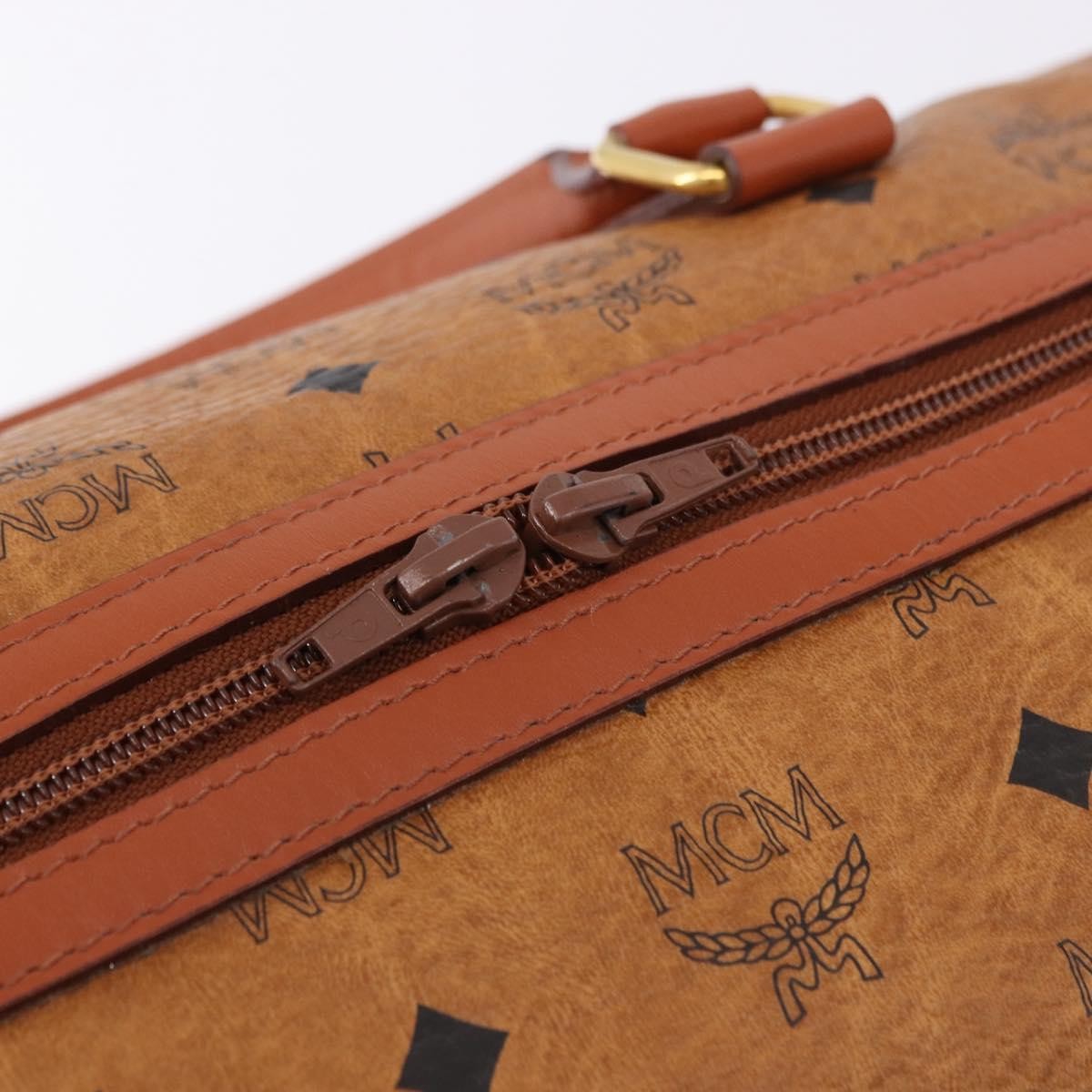 MCM Vicetos Logogram Boston Brown Leather Travel Bag Bag (Pre-Owned)