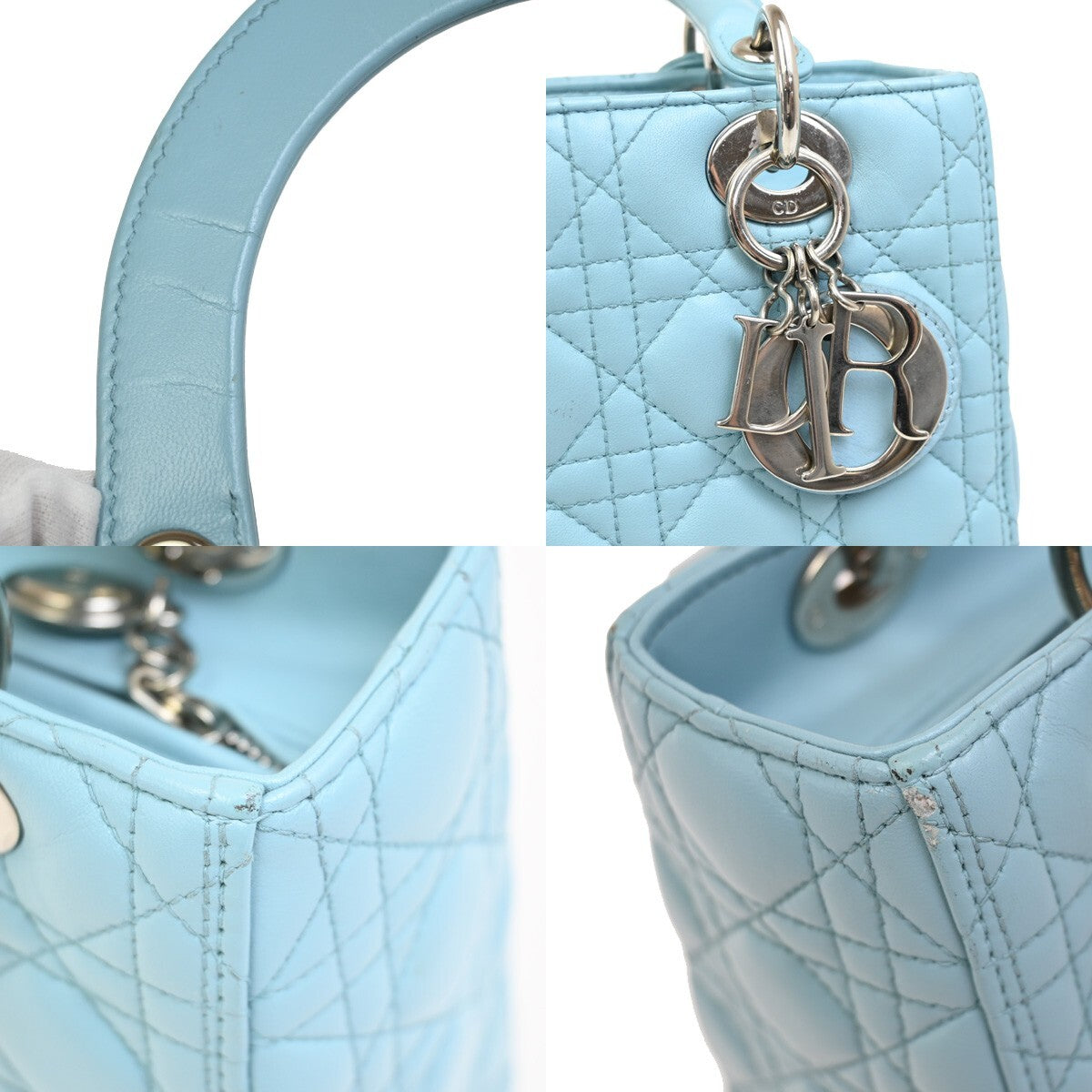 Christian Dior Lady Dior Leather Blue Leather Bag (Pre-Owned)