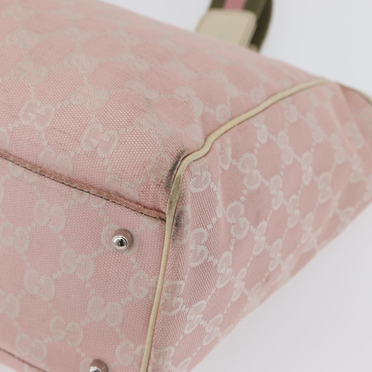 Gucci Web Handle Buckle Tote Gg Canvas And Leather Pink Canvas Tote Bag Bag (Pre-Owned)