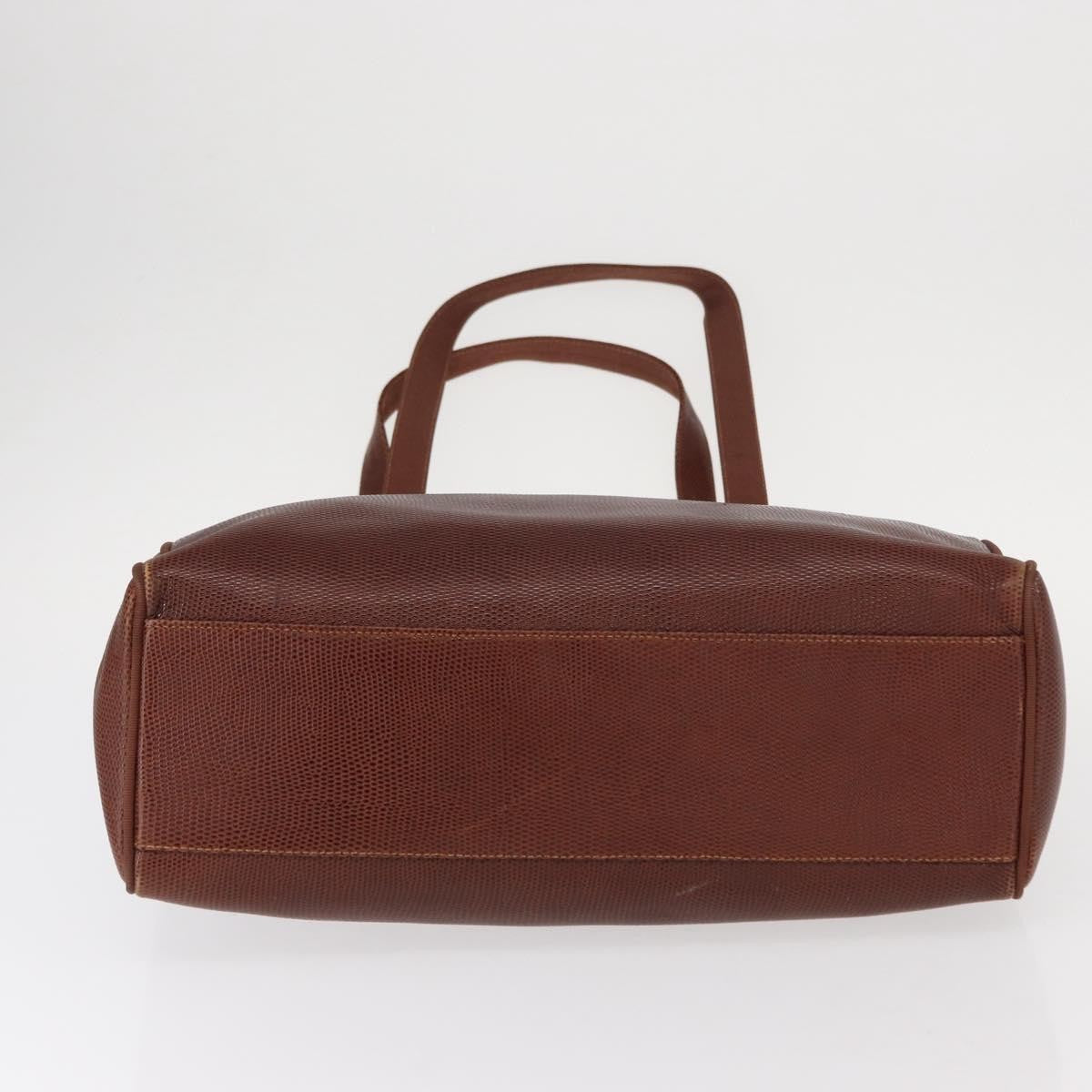 Salvatore Ferragamo Vintage Vara Bow Tote Lizard Embossed Leather Brown Leather Tote Bag Bag (Pre-Owned)