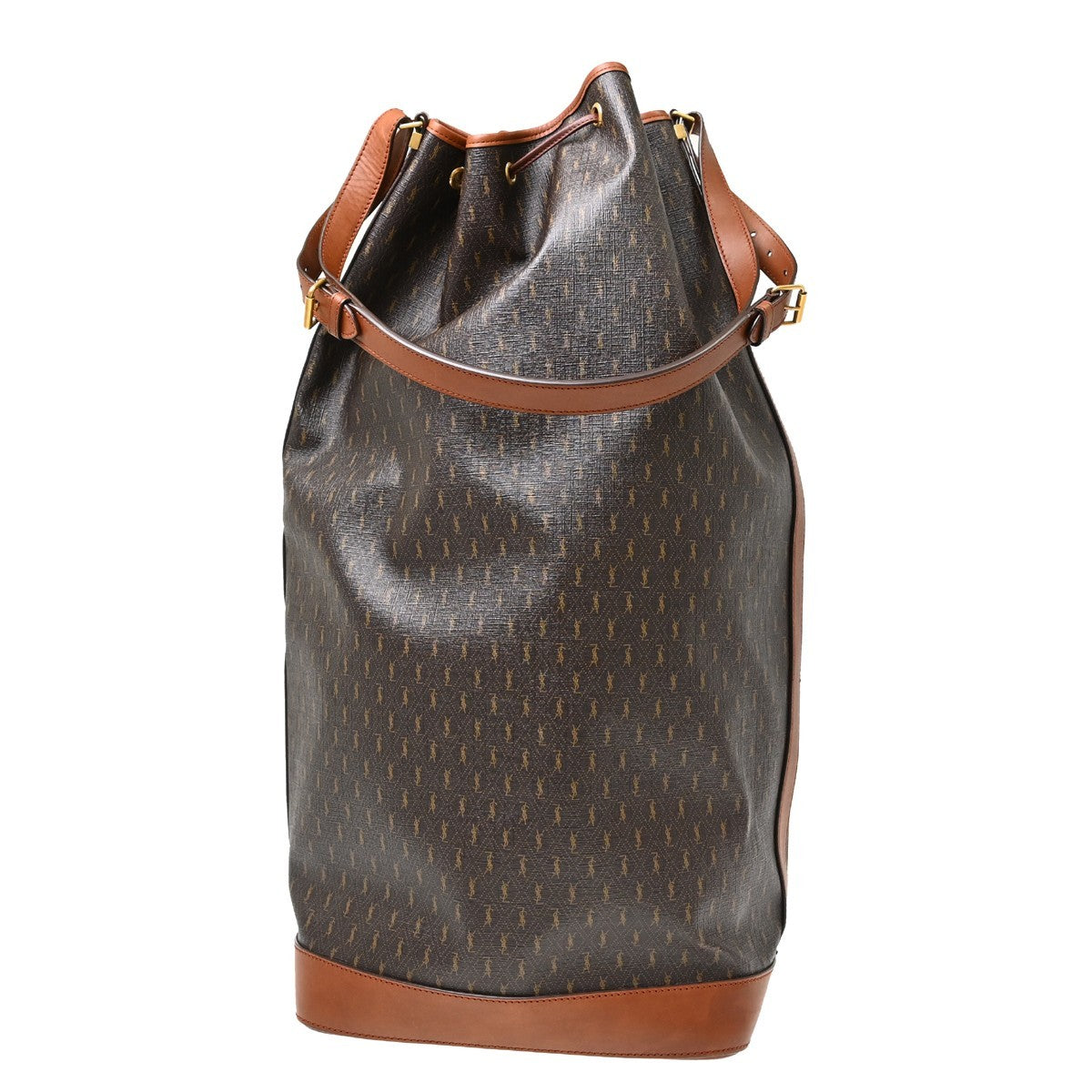 Saint Laurent Vintage Classic Monogram Drawstring Bucket Canvas Brown Canvas Shoulder Bag Bag (Pre-Owned)