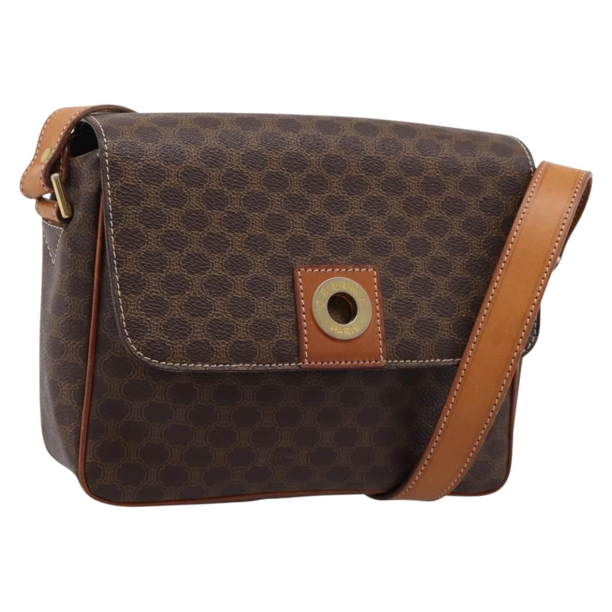 Celine Vintage Macadam Circle Logo Canvas And Leather Brown Canvas Shoulder Bag Bag (Pre-Owned)