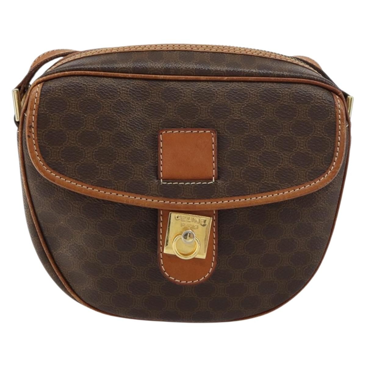 Celine Vintage Macadam Canvas And Leather Brown Canvas Shoulder Bag Bag (Pre-Owned)